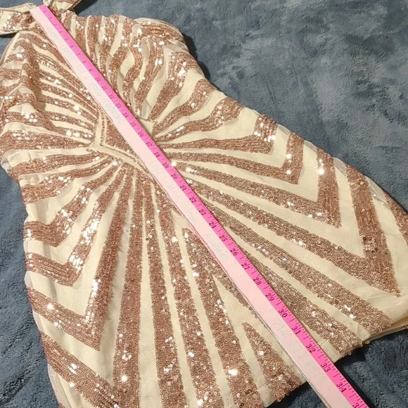 Fashion NOVA rose gold glittery Diva Vibes mini dress size Medium - Picture 11 of 12